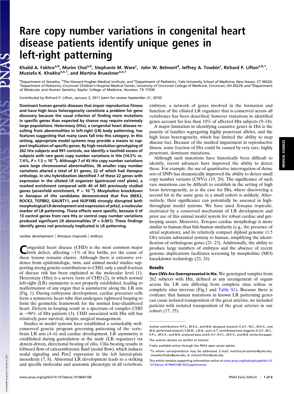 Rare Copy Number Variations in Congenital Heart Disease Patients Identify Unique Genes in Left-Right Patterning