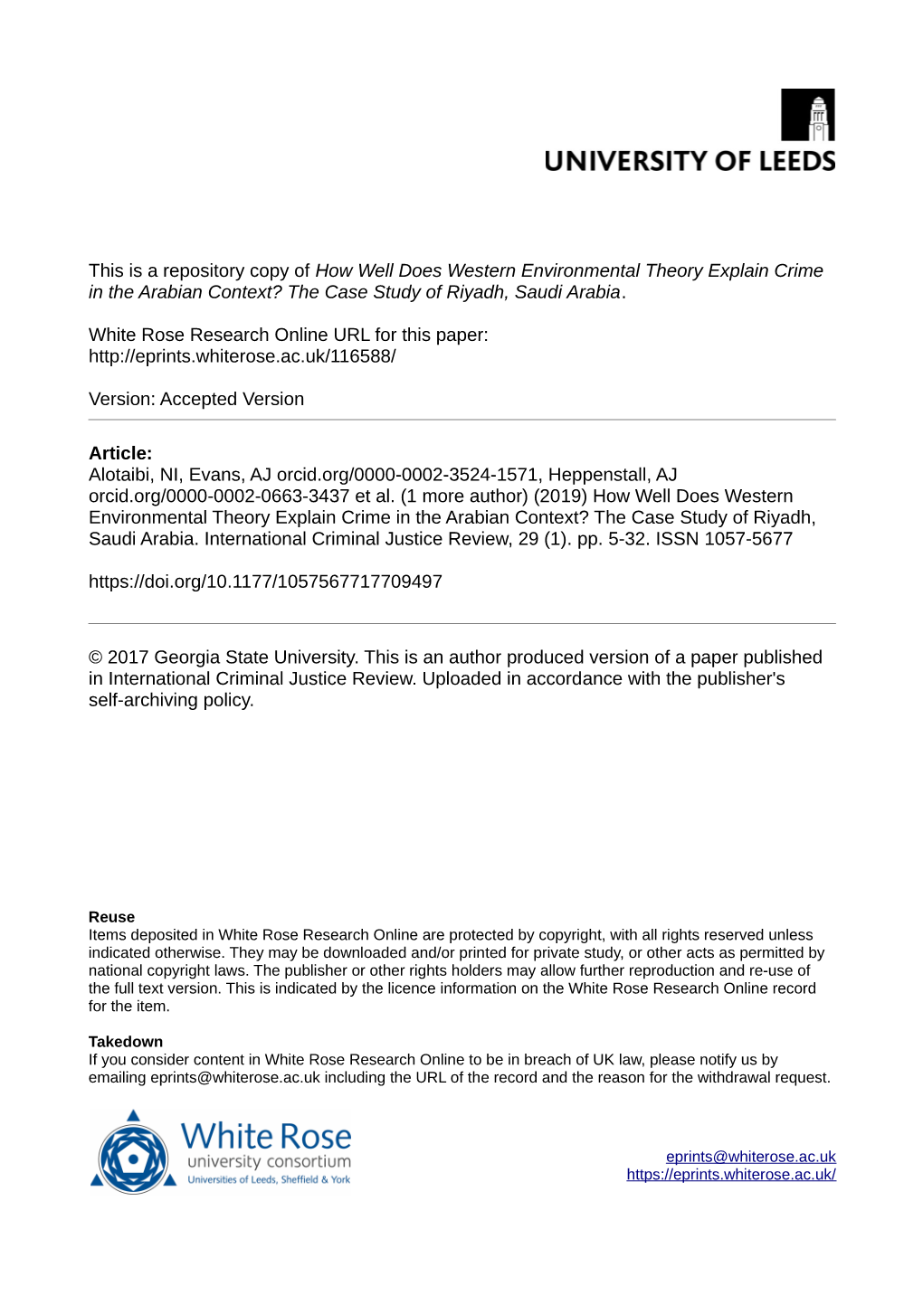 How Well Does Western Environmental Theory Explain Crime in the Arabian Context? the Case Study of Riyadh, Saudi Arabia