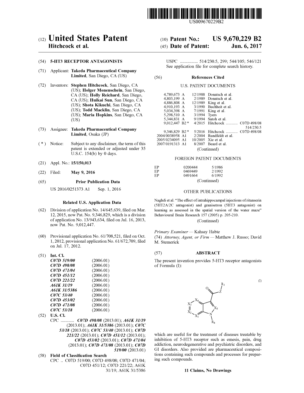 (12) United States Patent (10) Patent No.: US 9,670.229 B2 Hitchcock Et Al