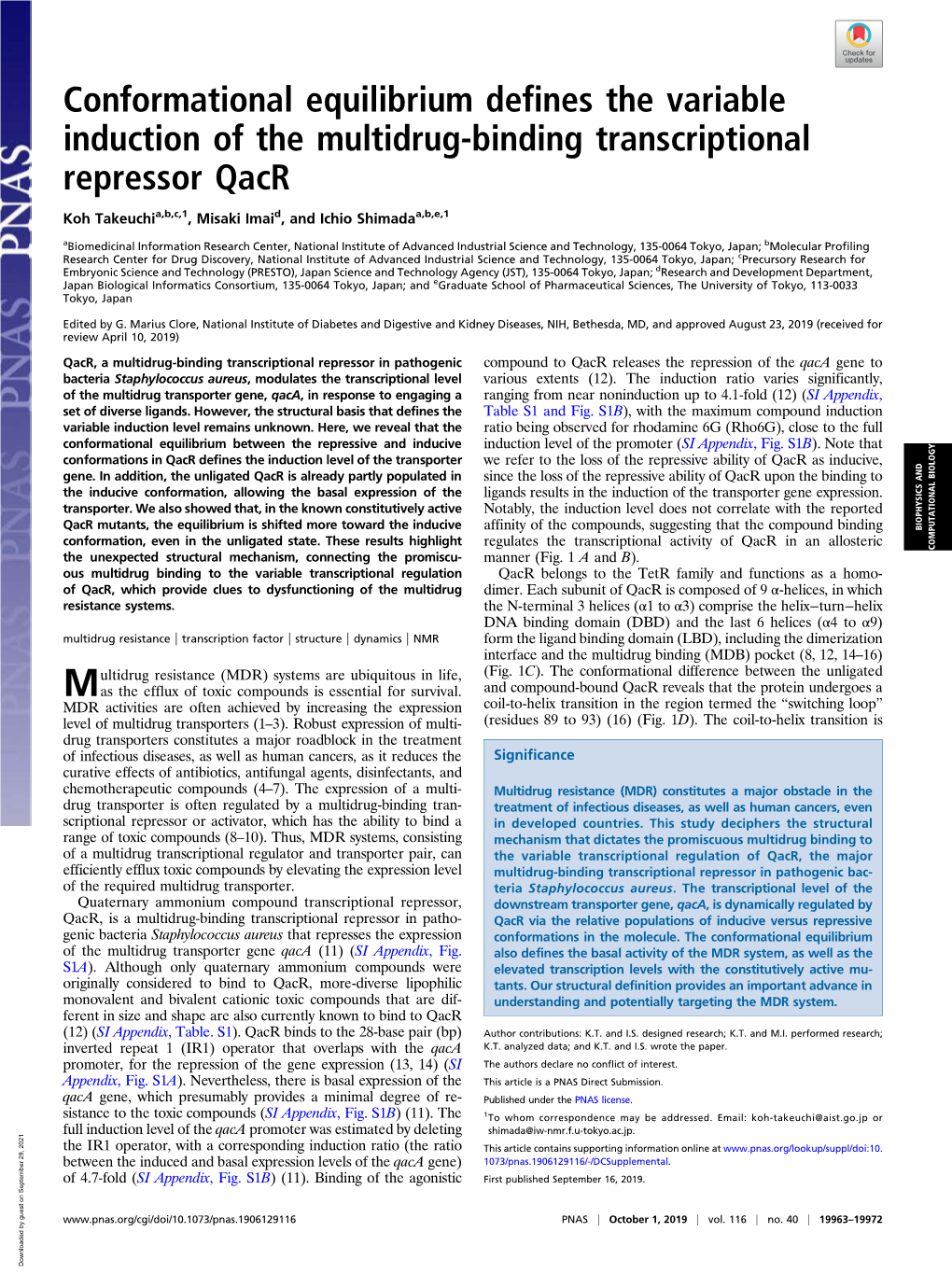 Conformational Equilibrium Defines the Variable Induction of the Multidrug-Binding Transcriptional Repressor Qacr