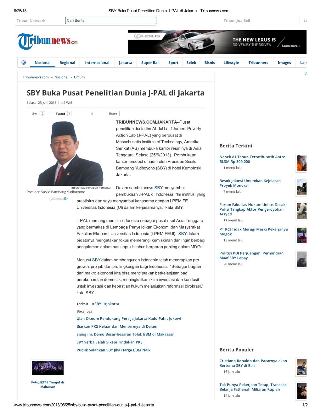 SBY Buka Pusat Penelitian Dunia J-PAL Di Jakarta - Tribunnews.Com
