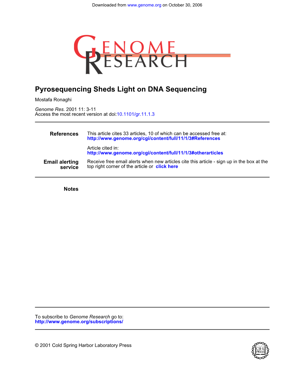 Pyrosequencing Sheds Light on DNA Sequencing