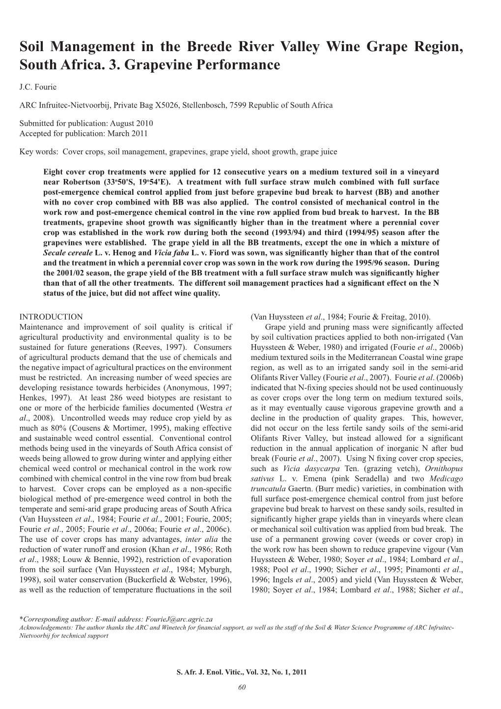 Soil Management in the Breede River Valley Wine Grape Region, South Africa