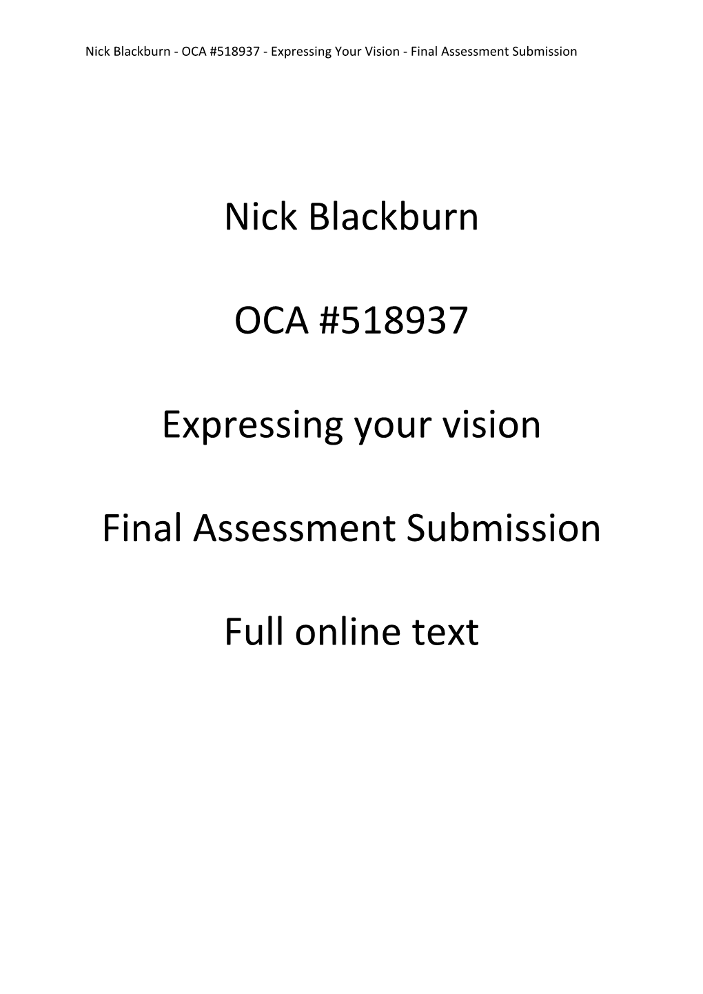 Nick Blackburn OCA #518937 Expressing Your Vision Final