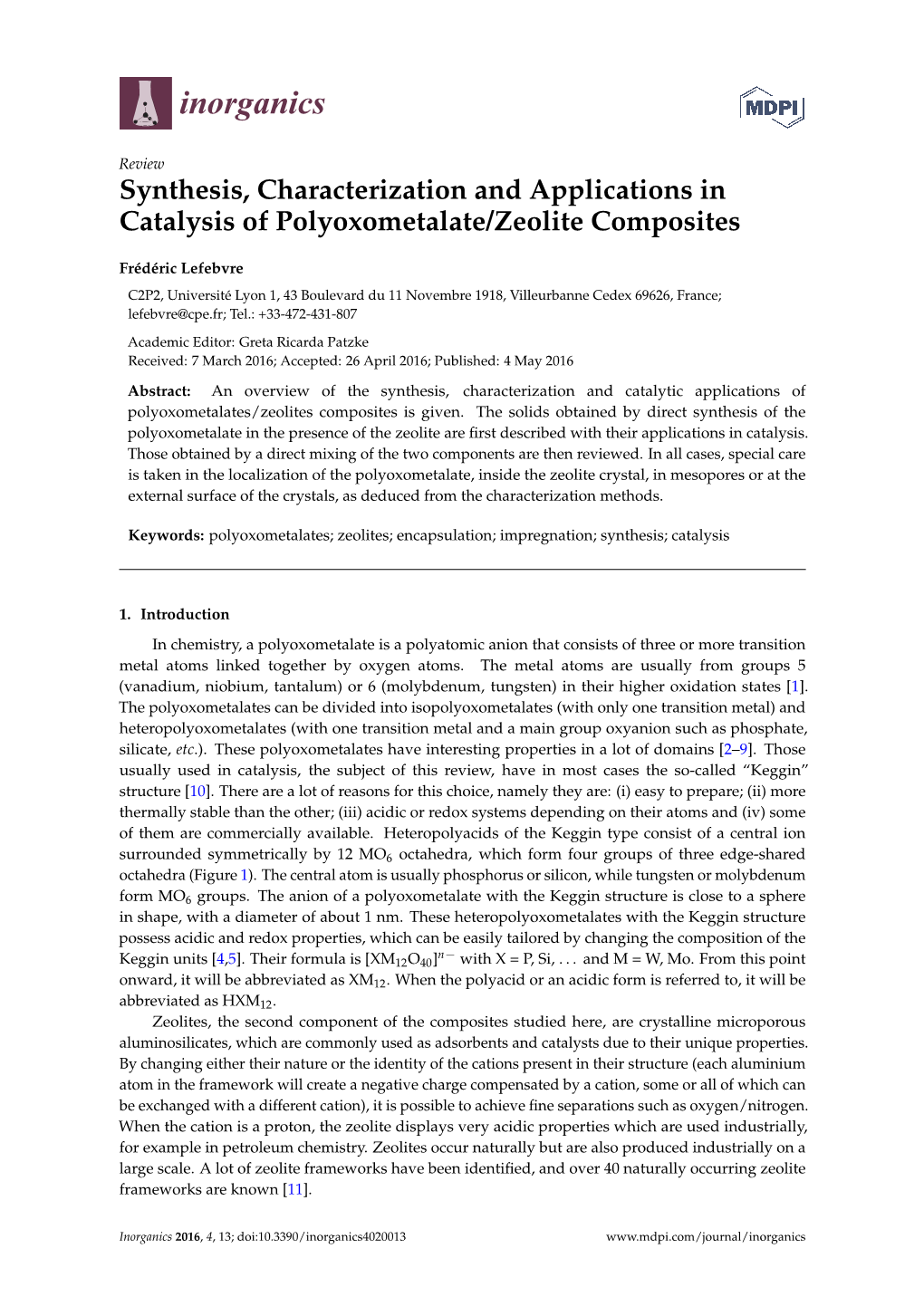 Synthesis, Characterization and Applications in Catalysis of Polyoxometalate/Zeolite Composites