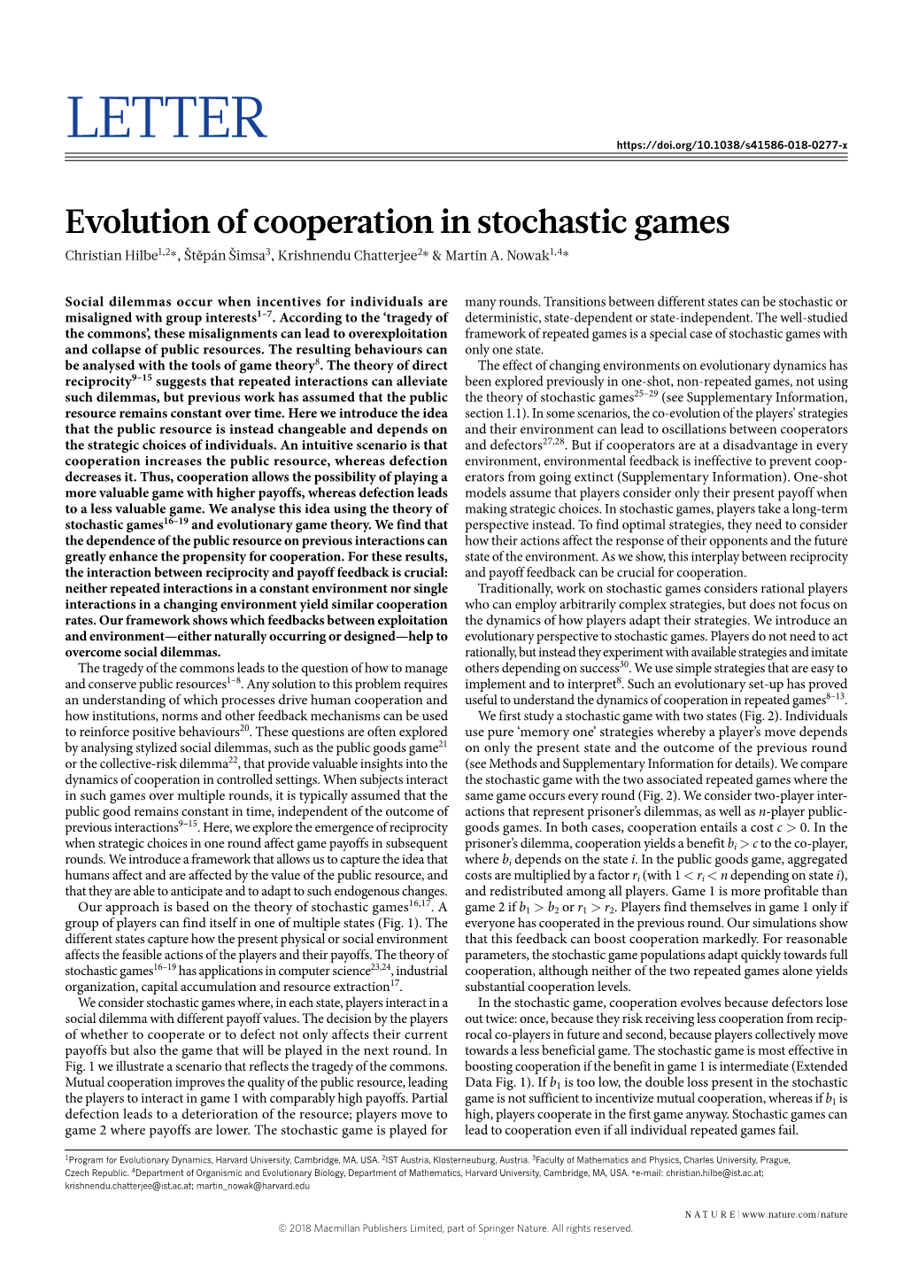 Evolution of Cooperation in Stochastic Games.Pdf