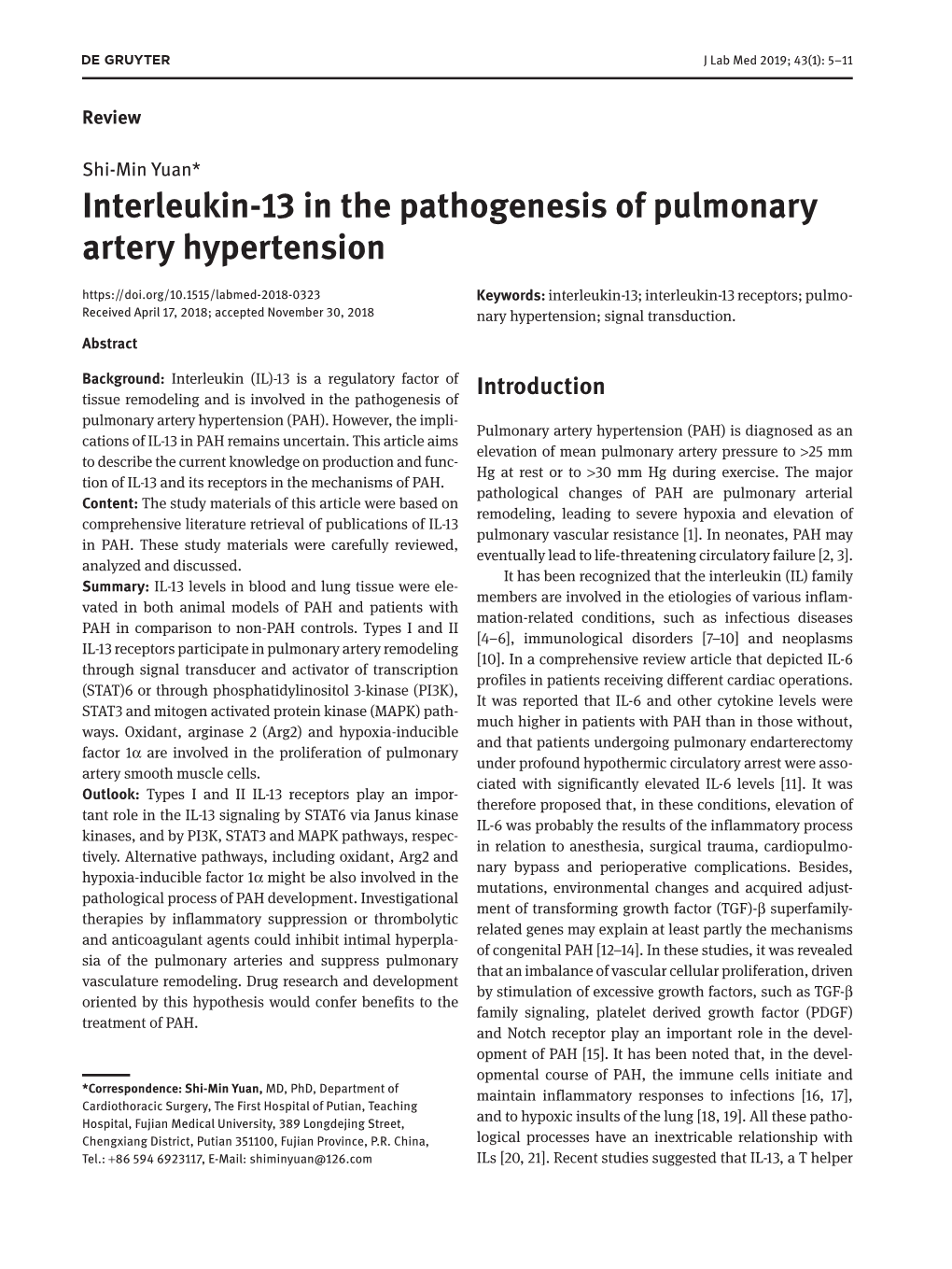 Interleukin-13 in the Pathogenesis of Pulmonary Artery Hypertension