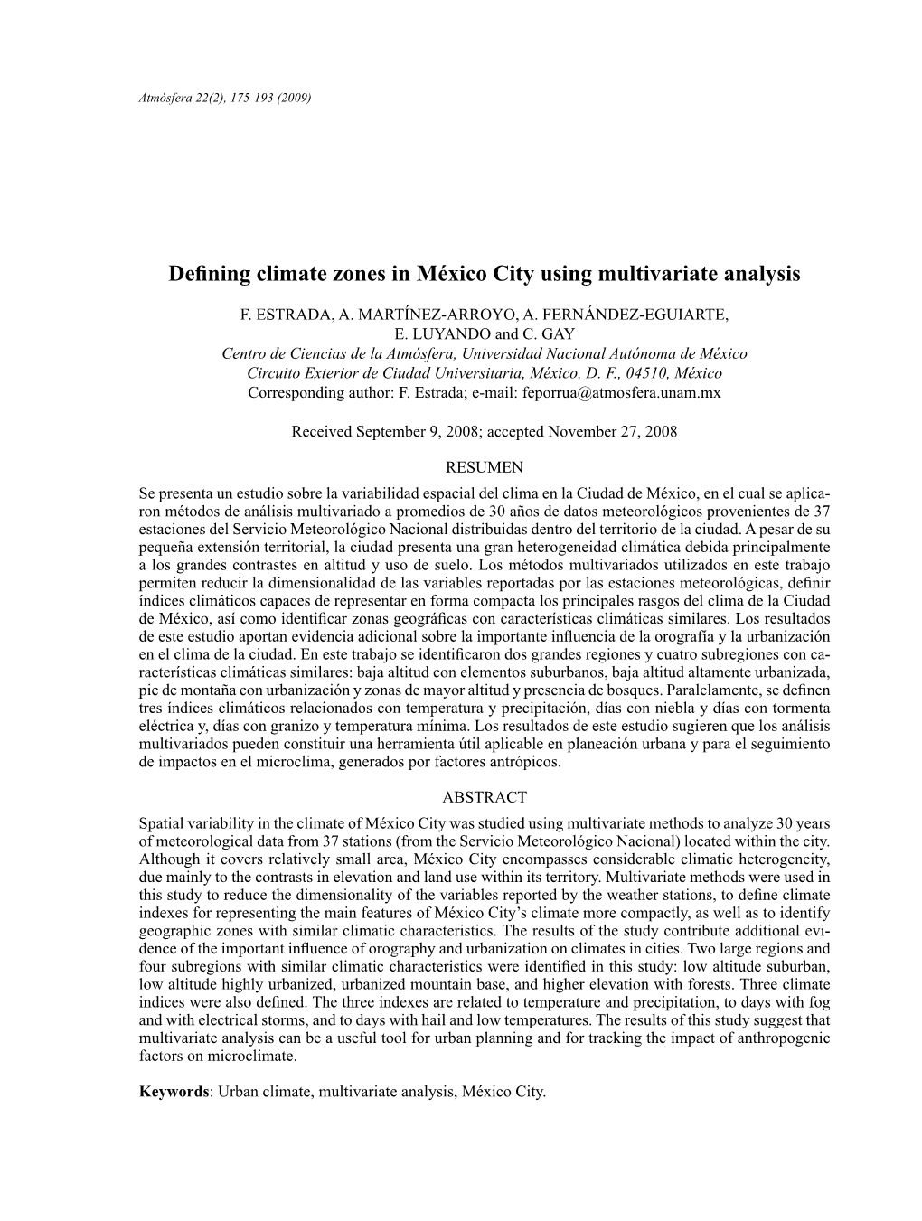 Defining Climate Zones in México City Using Multivariate Analysis