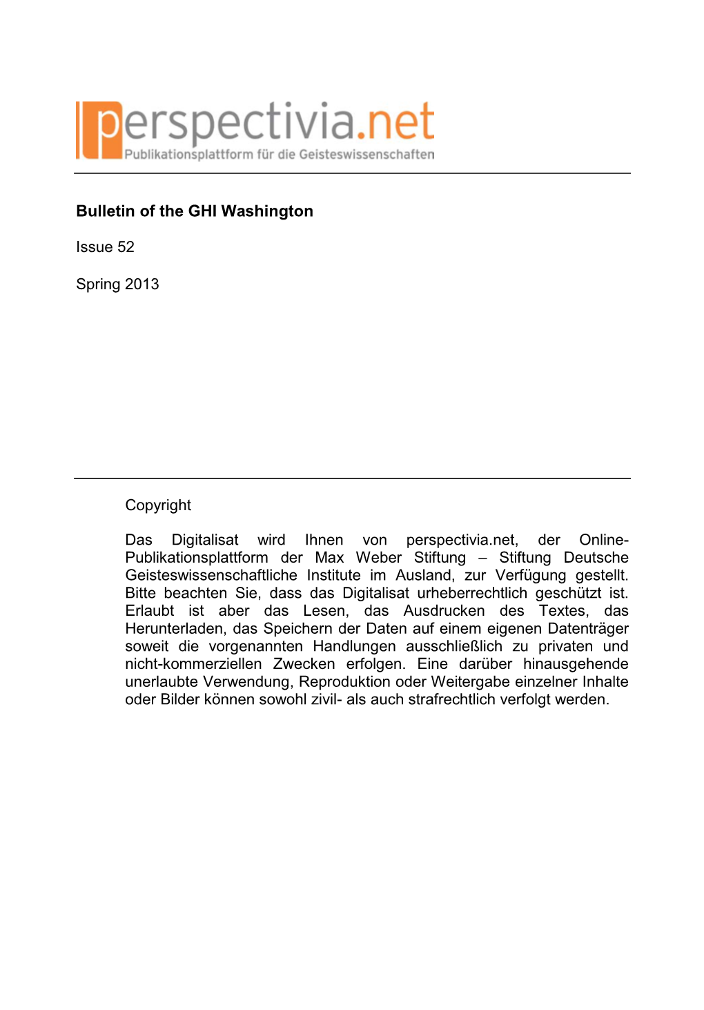 Bulletin of the GHI Washington