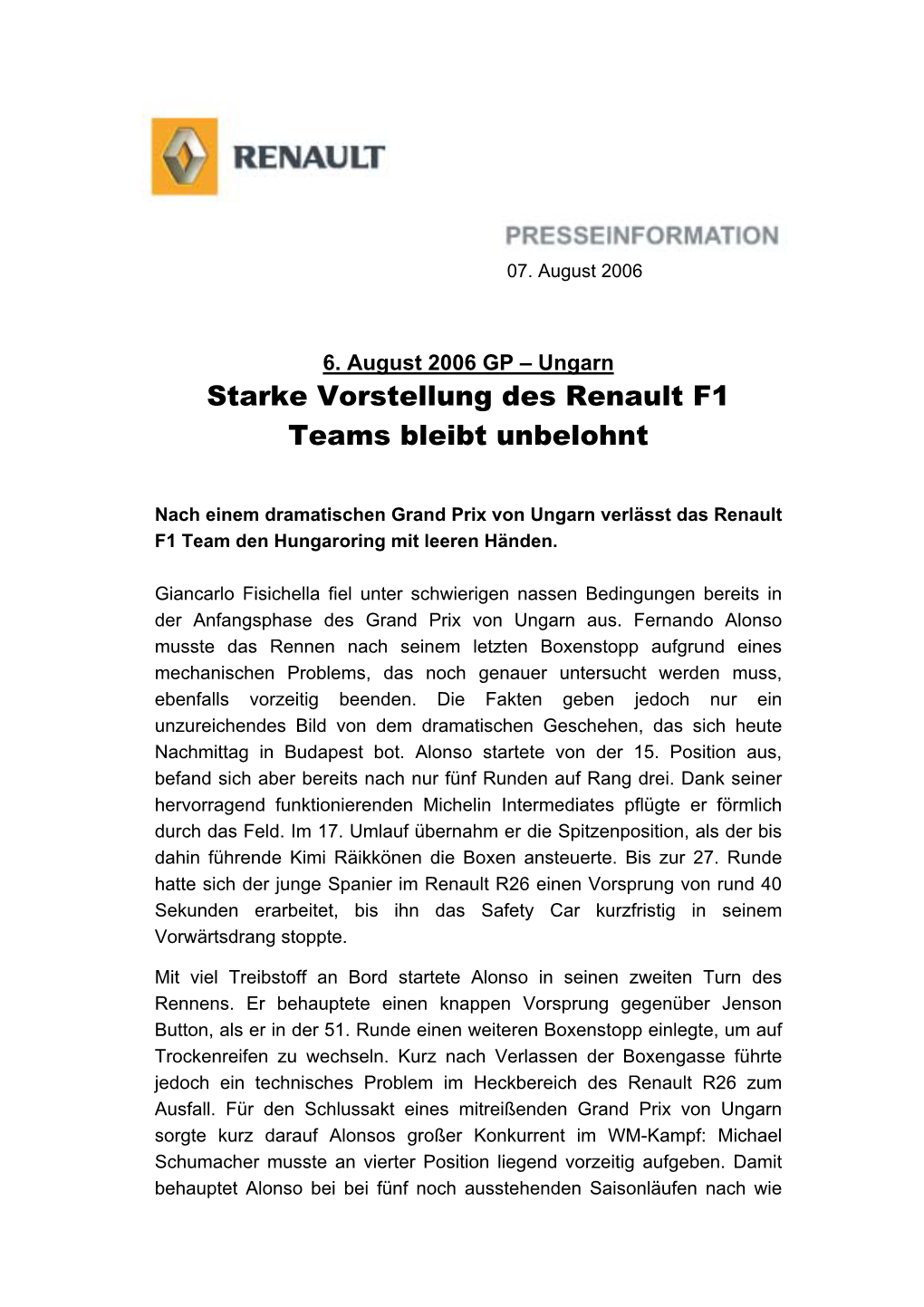 Starke Vorstellung Des Renault F1 Teams Bleibt Unbelohnt