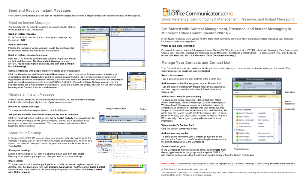 Presence and IM Quick Reference Card