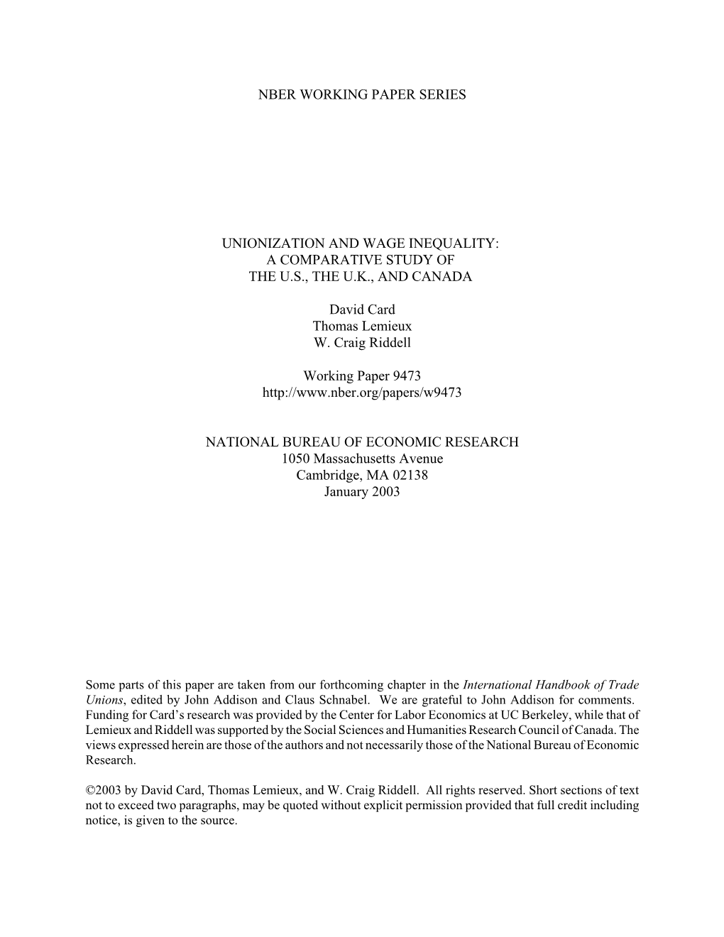 Unionization and Wage Inequality: a Comparative Study of the U.S., the U.K., and Canada