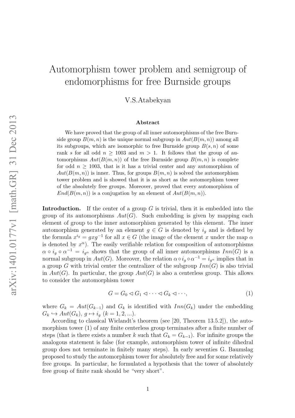 Automorphism Tower Problem and Semigroup of Endomorphisms For