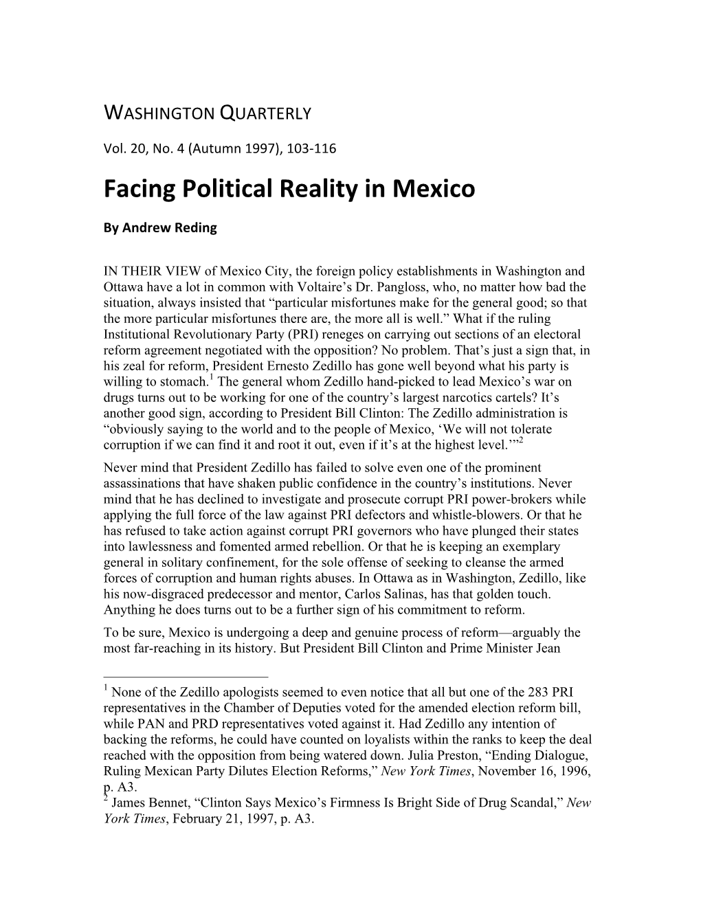 Facing Political Reality in Mexico