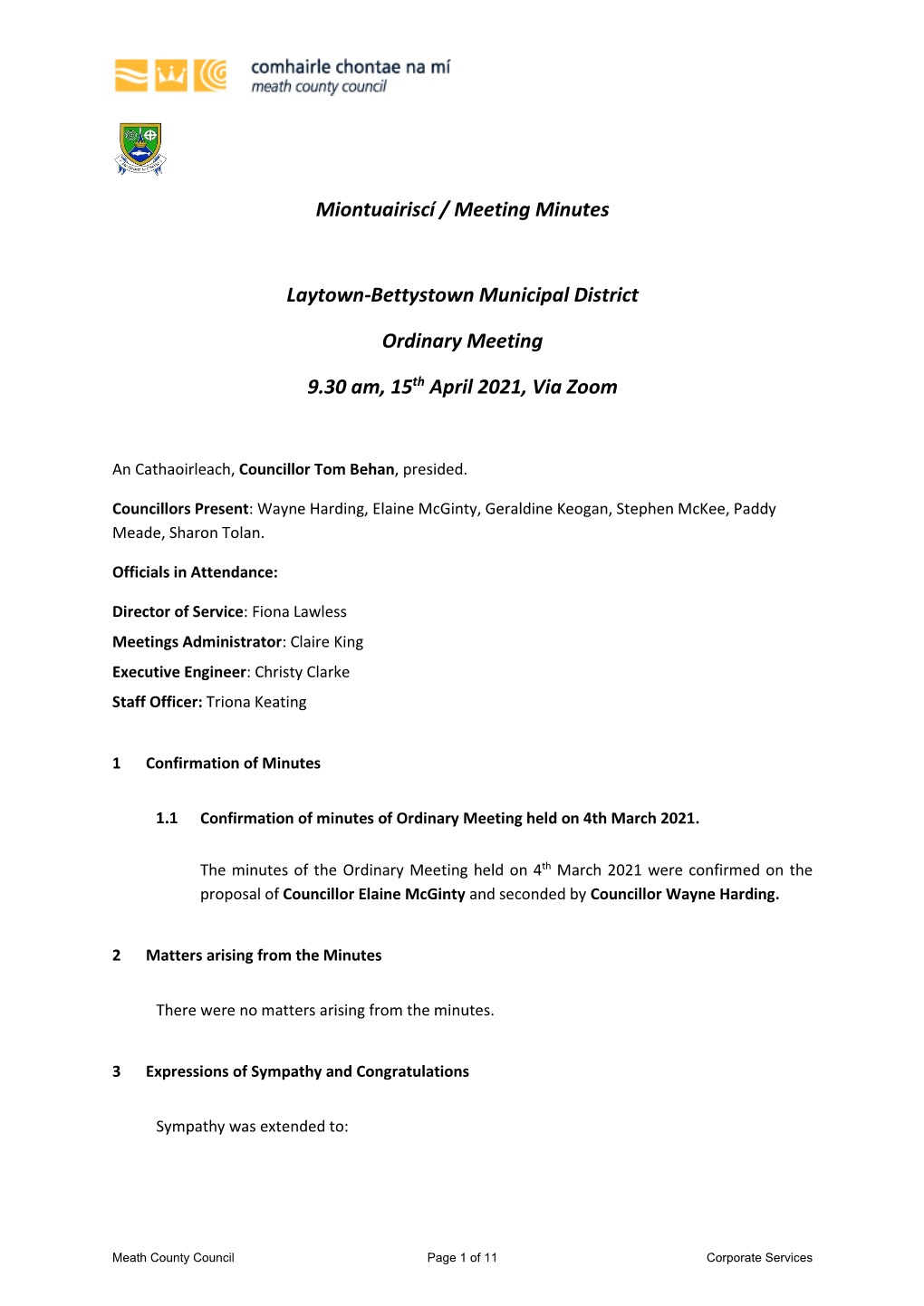 Miontuairiscí / Meeting Minutes Laytown-Bettystown Municipal