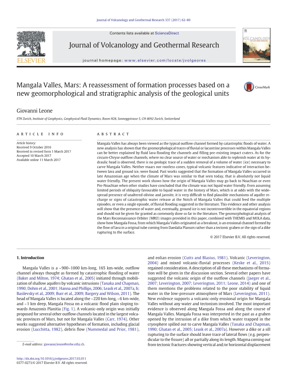 Mangala Valles, Mars: a Reassessment of Formation Processes Based on a New Geomorphological and Stratigraphic Analysis of the Geological Units