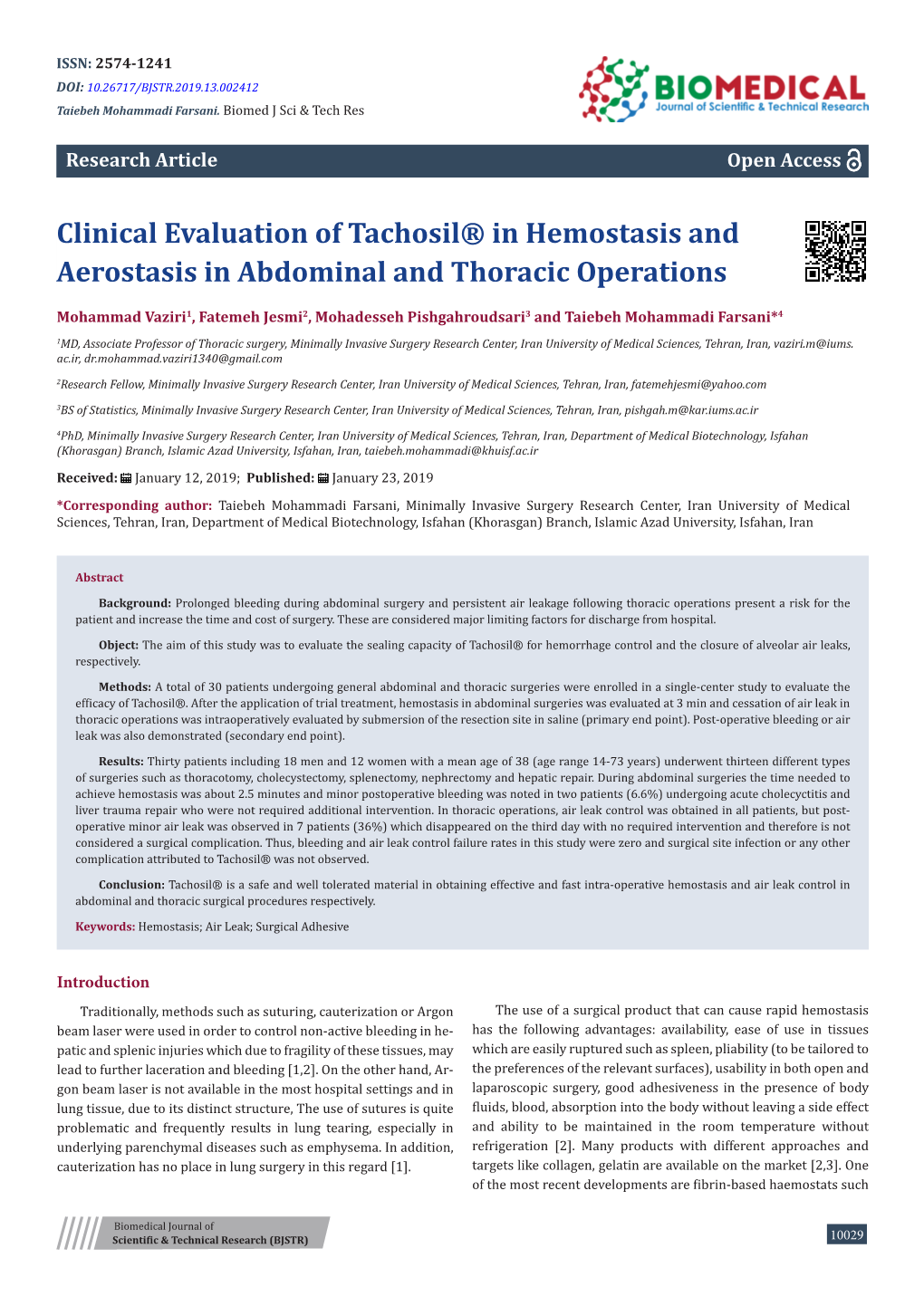 Clinical Evaluation of Tachosil® in Hemostasis and Aerostasis in Abdominal and Thoracic Operations
