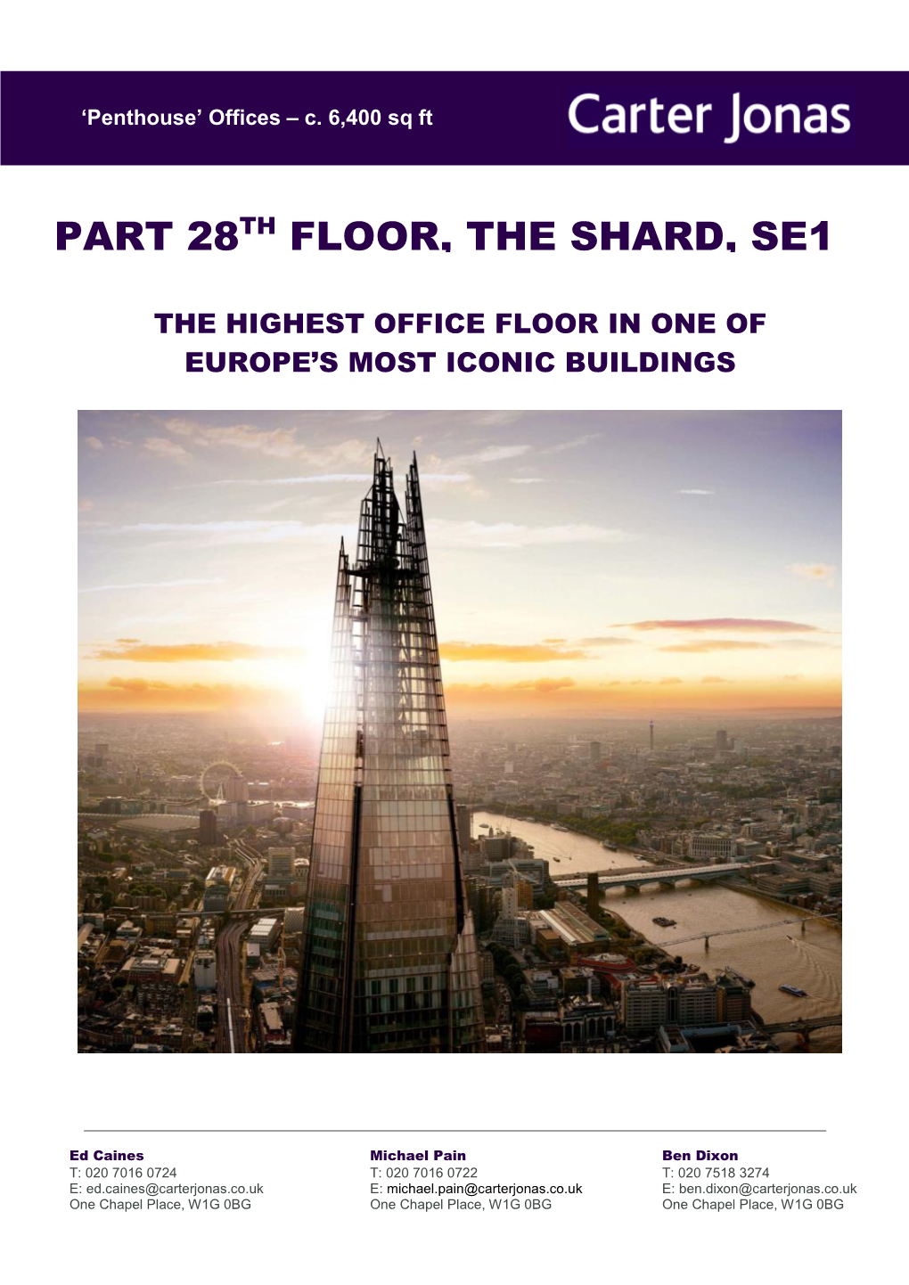 Part 28Th Floor, the Shard, 32 London Bridge, SE1 9SG