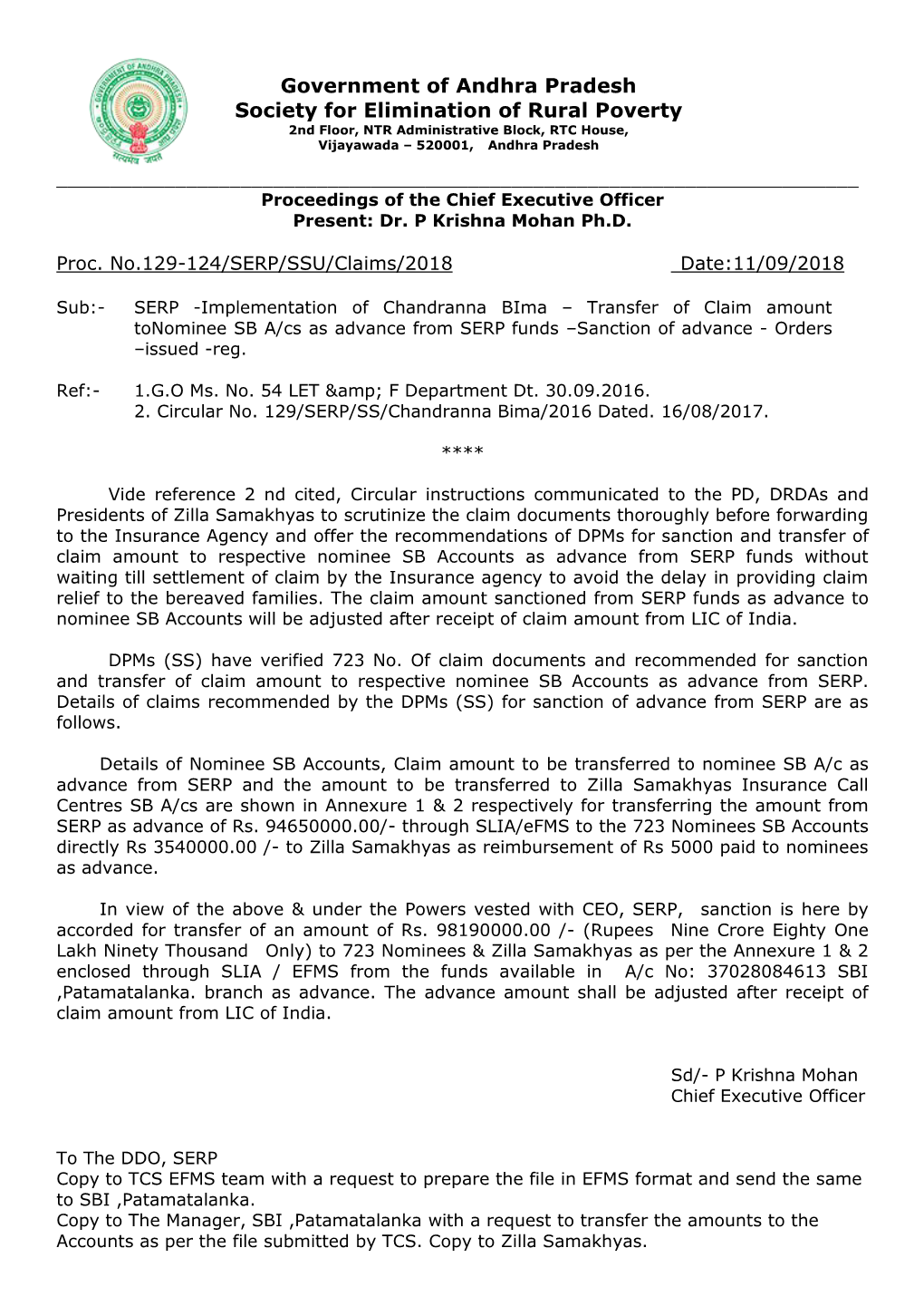 Government of Andhra Pradesh Society for Elimination of Rural Poverty 2Nd Floor, NTR Administrative Block, RTC House, Vijayawada – 520001, Andhra Pradesh