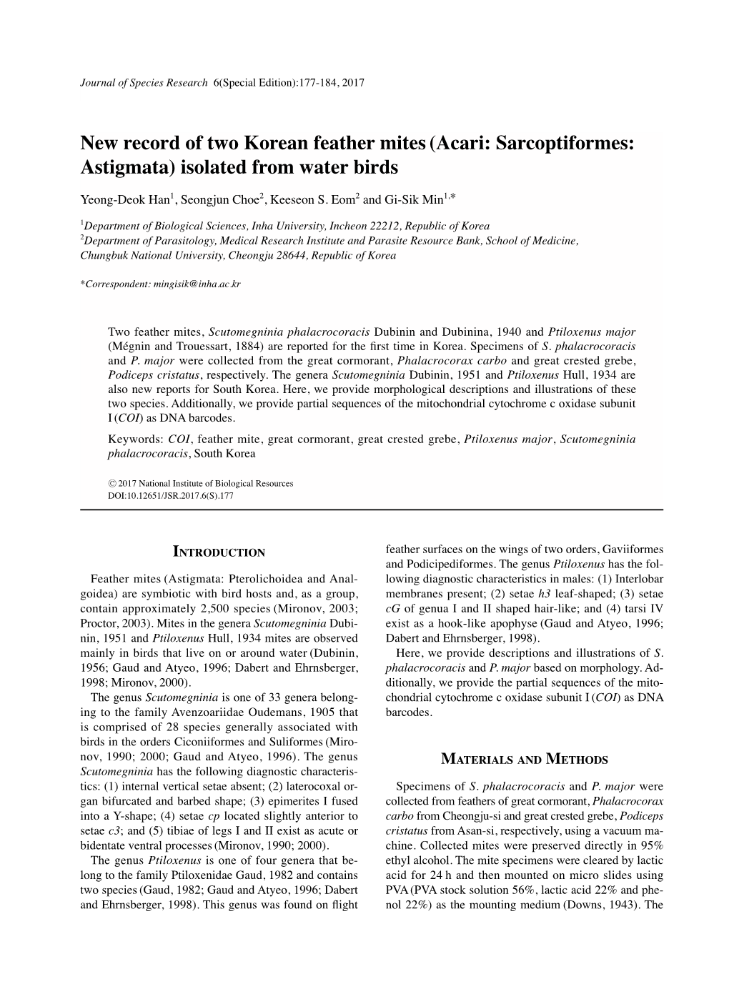 New Record of Two Korean Feather Mites(Acari: Sarcoptiformes