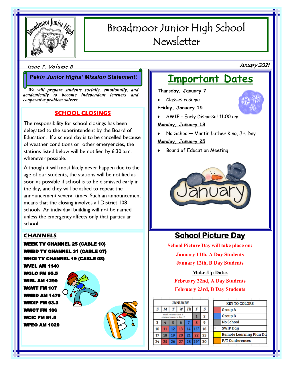 Broadmoor Junior High School Newsletter Important Dates