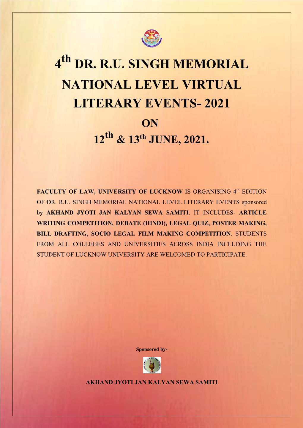 Dr. Ru Singh Memorial National Level Virtual Literary Events- 2021