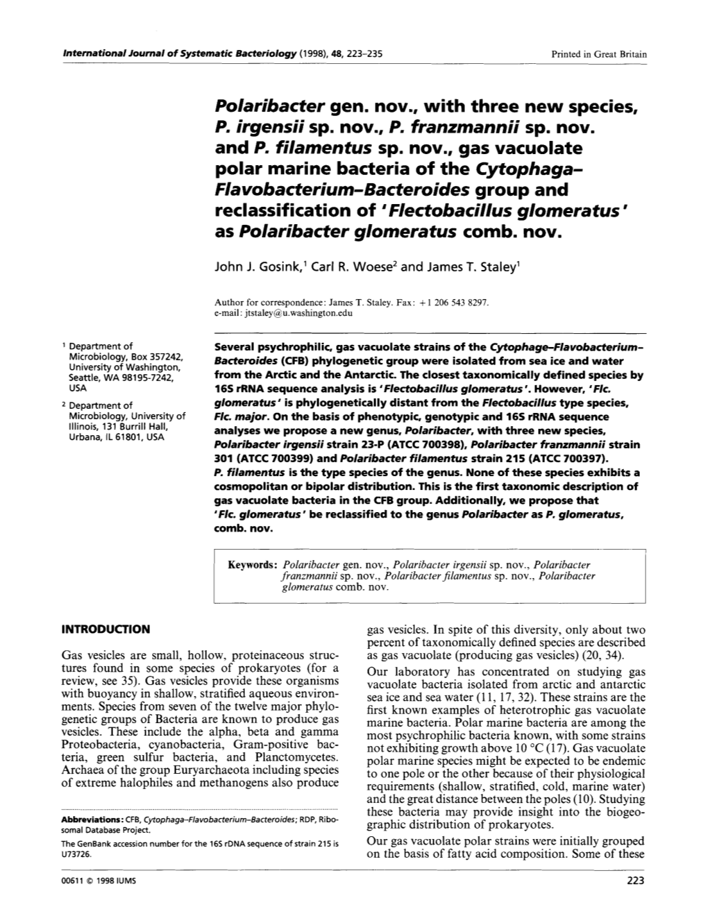 Polaribacter Gen. Nov., with Three New Species, P