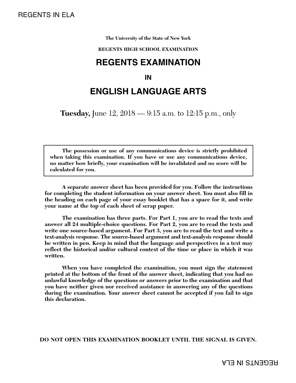 Regents Examination English Language Arts