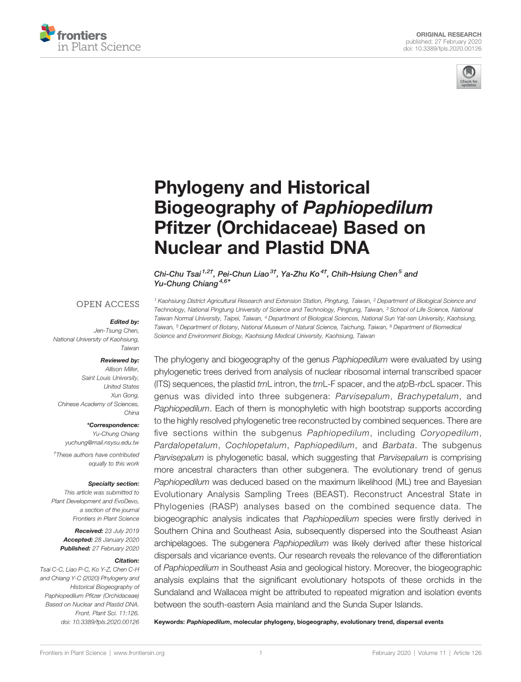 (Orchidaceae) Based on Nuclear and Plastid DNA