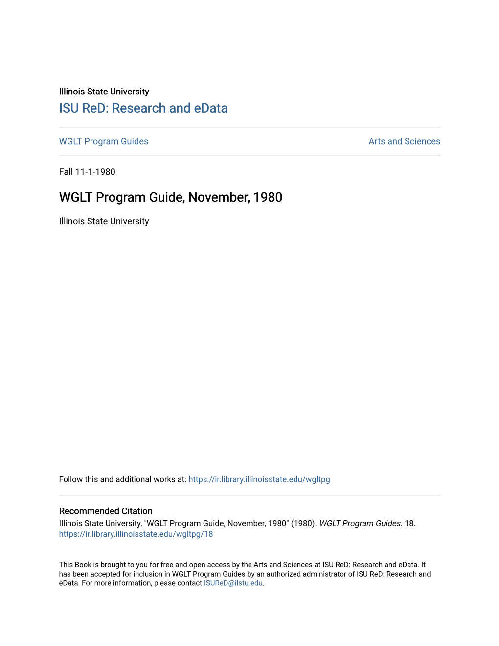 WGLT Program Guide, November, 1980