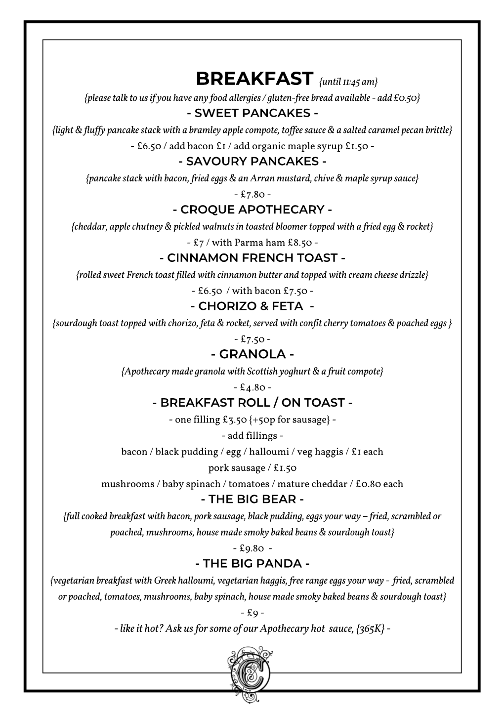 Ellon Food Menu