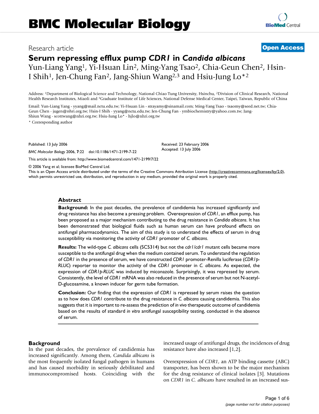 Viewed and Published Immediately Upon Acceptance Cited in Pubmed and Archived on Pubmed Central Yours — You Keep the Copyright