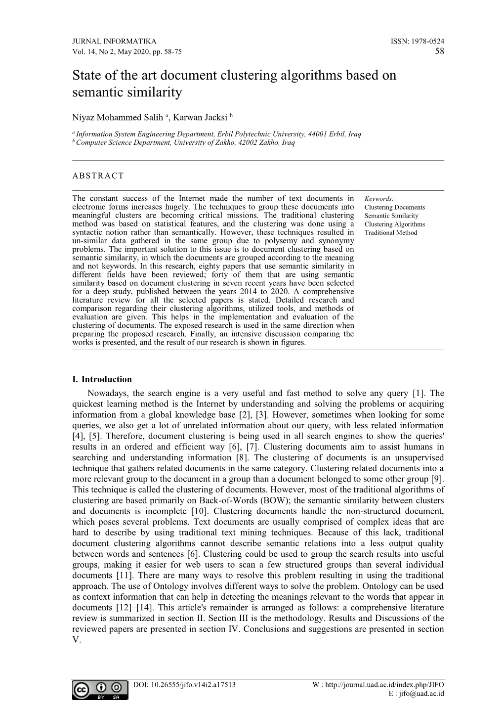 State of the Art Document Clustering Algorithms Based on Semantic Similarity