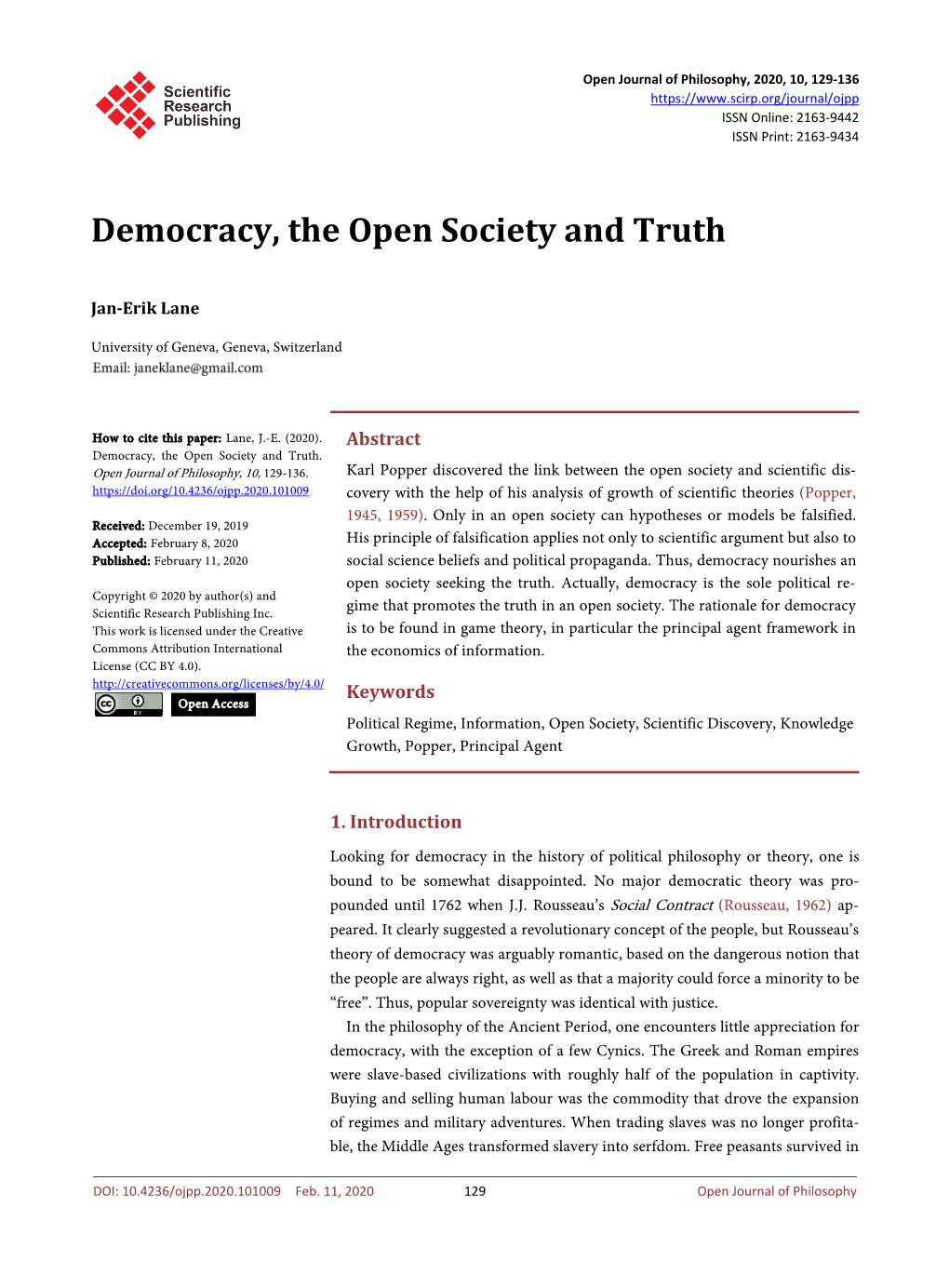 Democracy, the Open Society and Truth