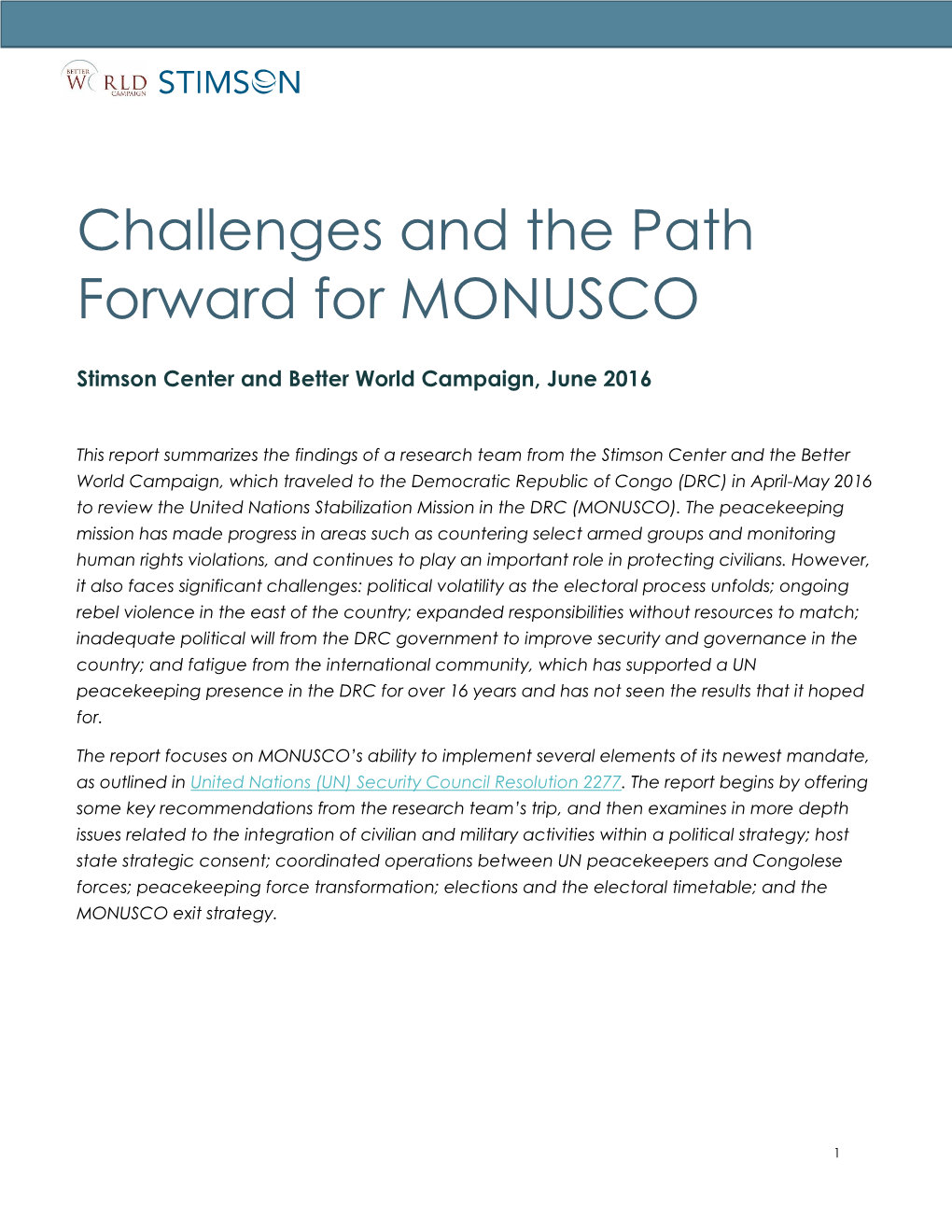 Challenges and the Path Forward for MONUSCO