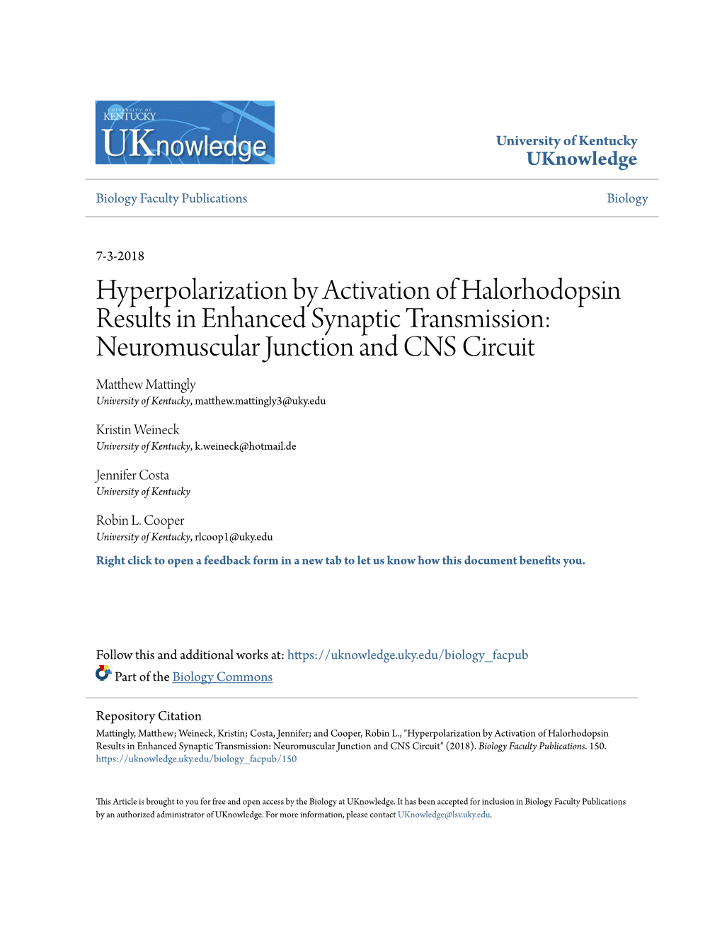Hyperpolarization by Activation of Halorhodopsin Results in Enhanced Synaptic Transmission