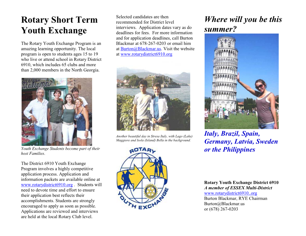 Rotary Short Term Youth Exchange