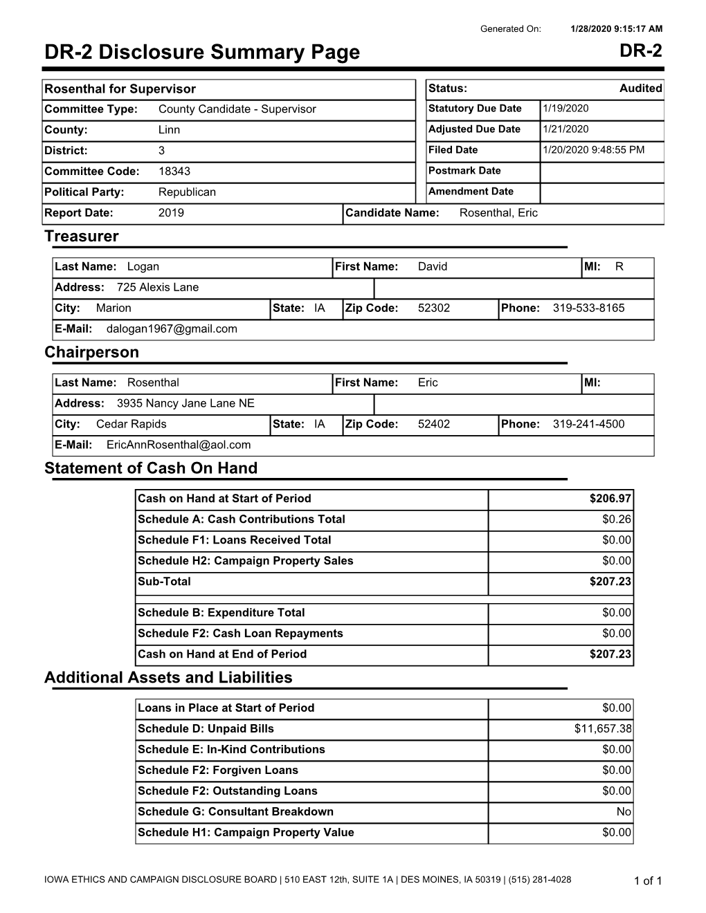 DR-2 Disclosure Summary Page DR-2