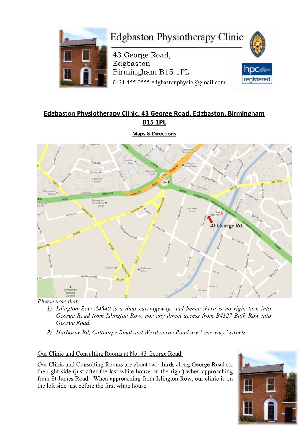 Edgbaston Physiotherapy Clinic, 43 George Road, Edgbaston, Birmingham B15 1PL