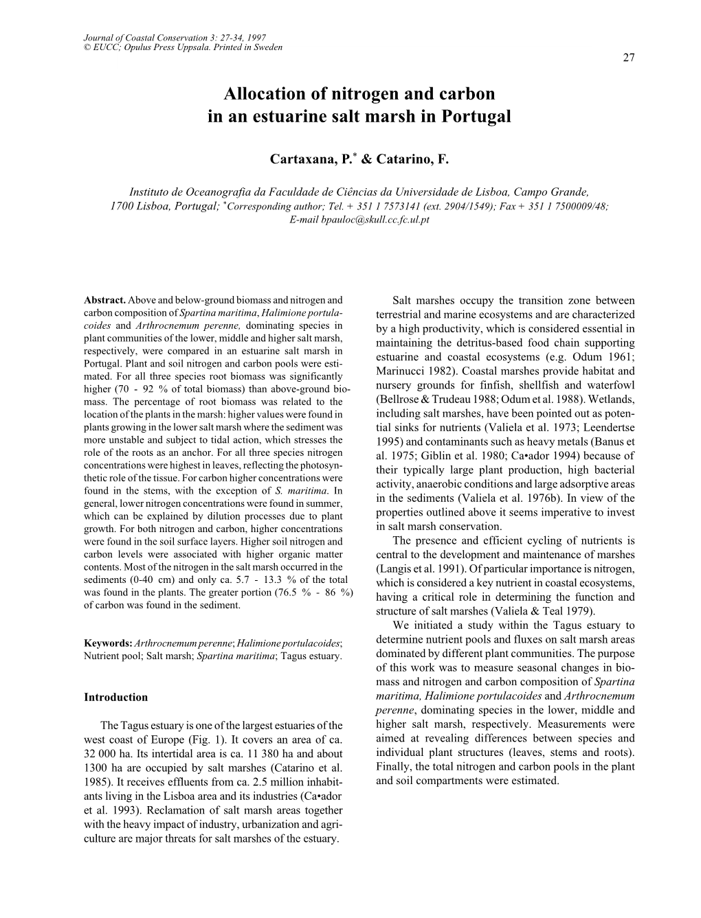 Allocation of Nitrogen and Carbon in an Estuarine Salt Marsh in Portugal - 27