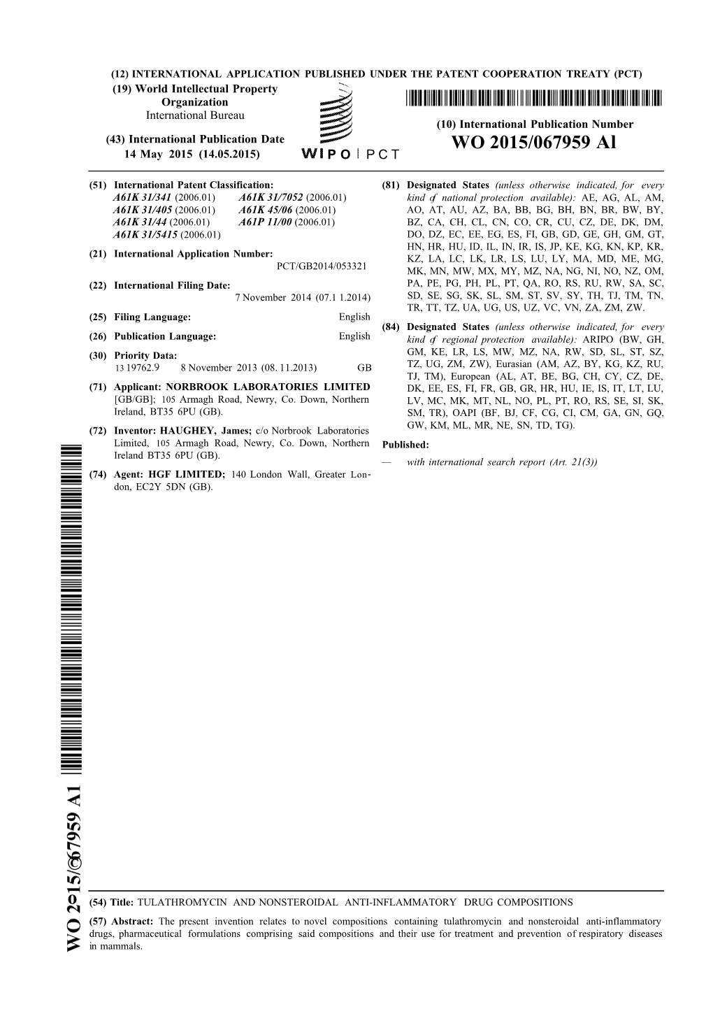 WO 2015/067959 Al 14 May 2015 (14.05.2015) P O P C T