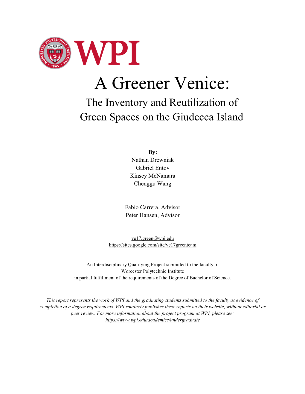 A Greener Venice: the Inventory and Reutilization of Green Spaces on the Giudecca Island