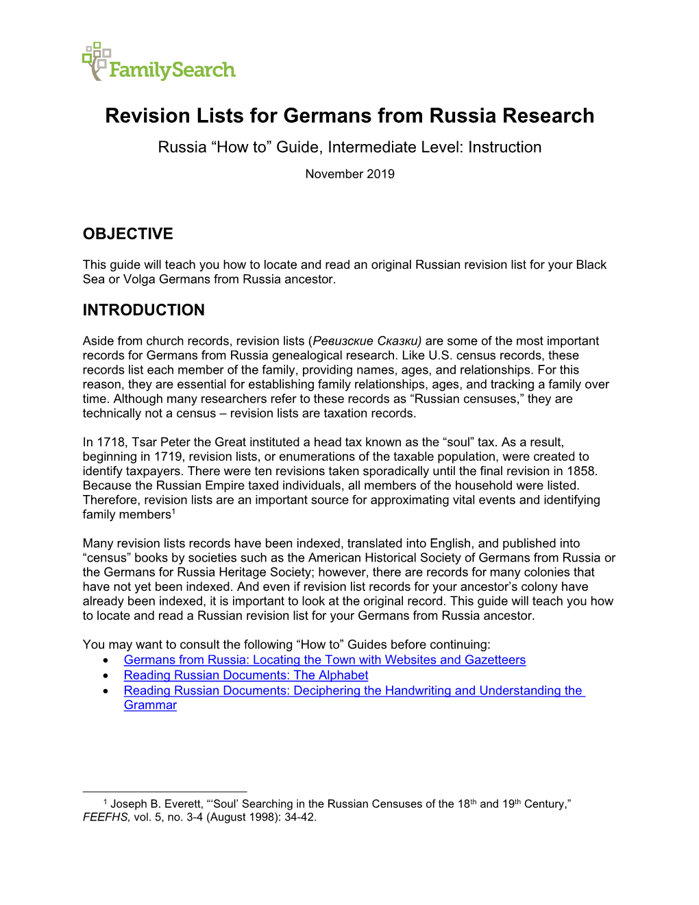 Revision Lists for Germans from Russia Research