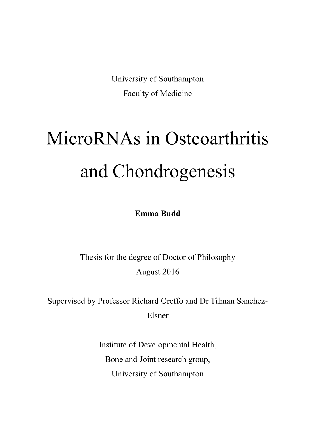 Micrornas in Osteoarthritis and Chondrogenesis