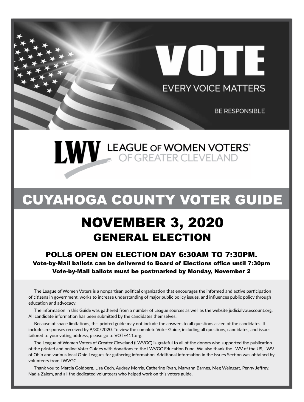 Cuyahoga County Voter Guide November 3, 2020 General Election
