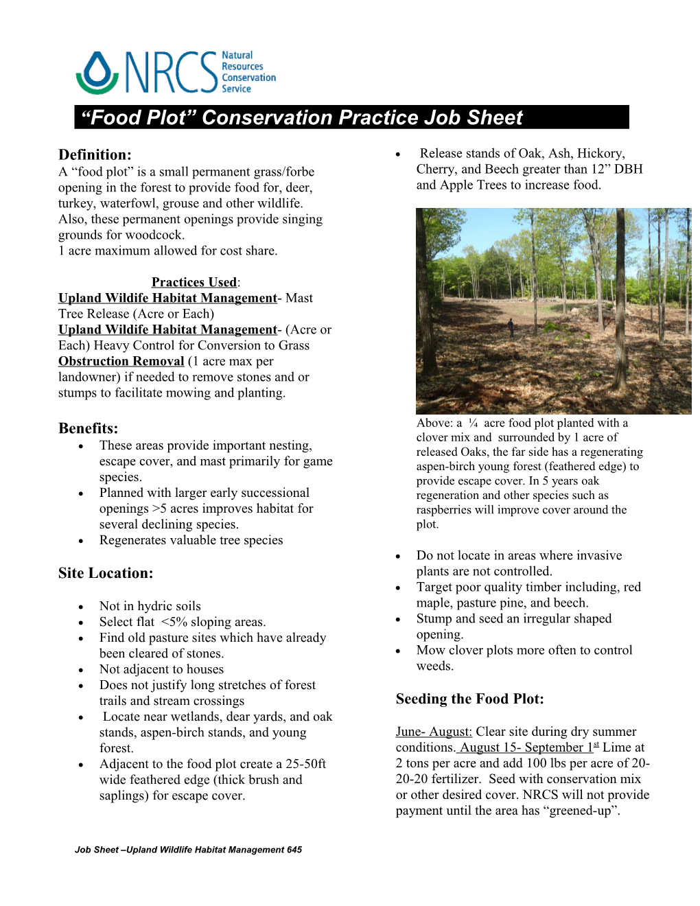 Job Sheet Upland Wildlife Habitat Management 645