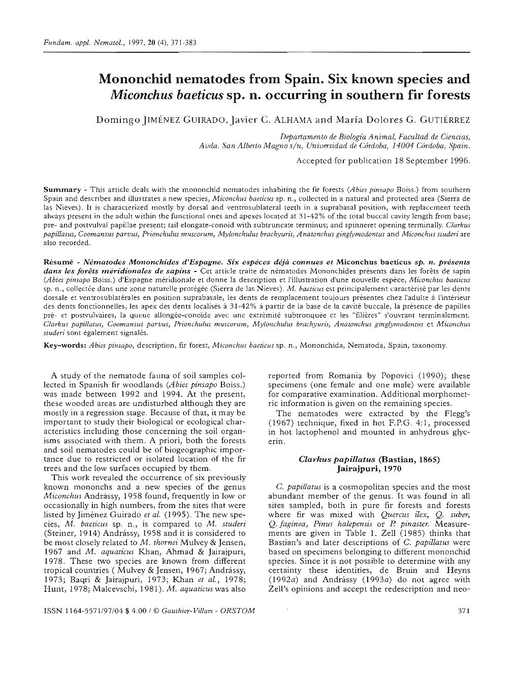 Mononchid Nematodes from Spain : Six Known Species and Miconchus