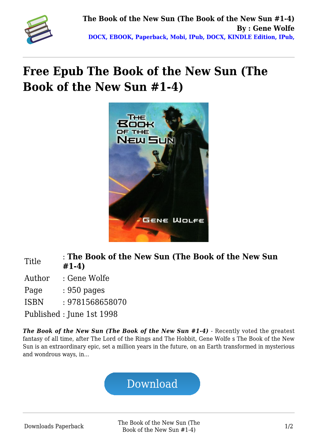 Free Epub the Book of the New Sun (The Book of the New Sun #1-4)