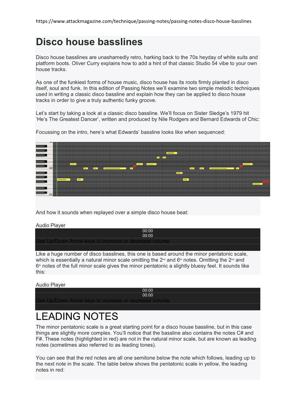 Disco House Basslines LEADING NOTES