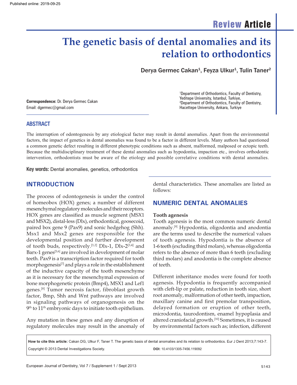 The Genetic Basis of Dental Anomalies and Its Relation to Orthodontics